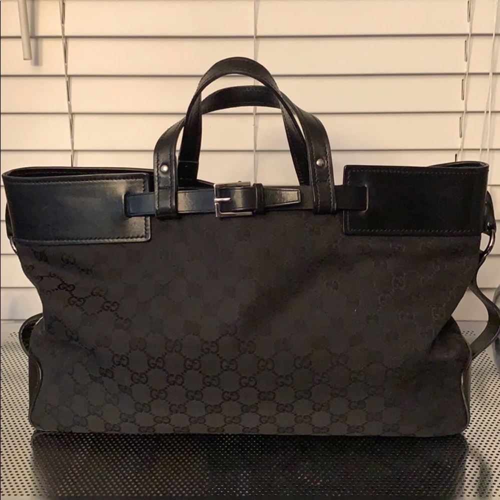 Authentic Gucci black monogram canvas tote